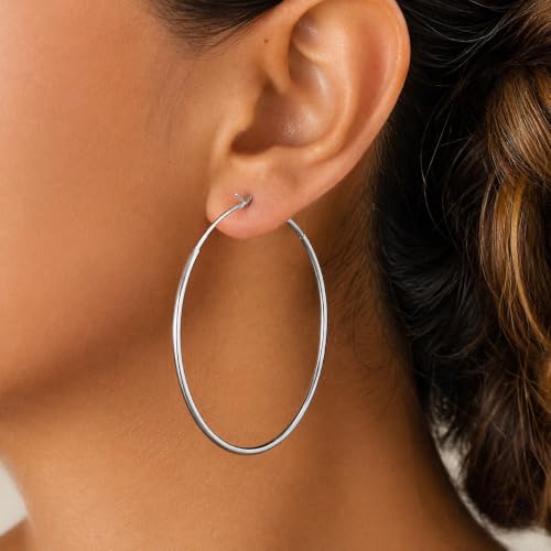 Big Chunky Gold Hoop Earrings for Women Beaded Large Statement Earrings Lightweight Fashion Jewelry Daily Wear Party Gift - color: E3:Silver 5cm