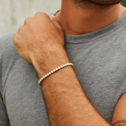 Stainless Steel Adjustable CZ Tennis Bracelet for Women Men | 14K Gold Plated, Round 3mm/4mm/5mm AAAA+ Cubic Zirconia, Dainty Classic, Festival Wedding Jewelry Gift - color: Steel, size: CZ 3mm