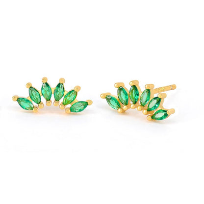 Curved CZ Crawler Ear Climber Cartilage Earrings Helix Conch Tragus Piercing Silver Stud Gold Colorful Cubic Zirconia Jewelry - color: Gold Green CZ