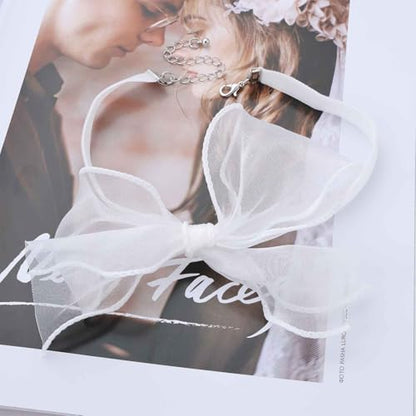 Boho Bow Lace Choker Necklaces Bow Ribbon Necklace Lace Bowknot Necklaces White Velvet Collar Necklace Big Bowtie Choker Cosplay Costume Christmas Halloween Jewelry for Women - color: White