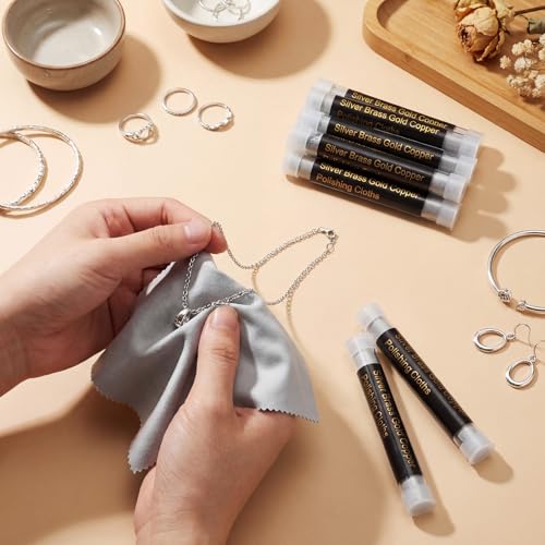 12 Pcs Jewelry Cleanning Cloth with Tube 7 x 6 Inch Silver Polishing Cloth Brass Cleaner for Sterling Silver Brass Gold Copper, Individually Wrapped(Gray) - color: Gray