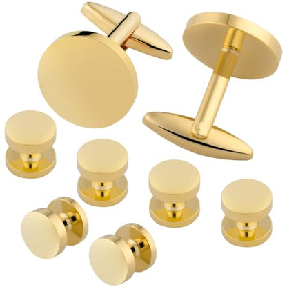 GWD Mens Cufflinks Stainless Steel Tuxedo Shirt Studs Set with Gift Box Black Cuff link Jewelry Gift Wedding Business - style: Gold