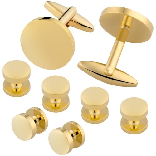 GWD Mens Cufflinks Stainless Steel Tuxedo Shirt Studs Set with Gift Box Black Cuff link Jewelry Gift Wedding Business - style: Gold