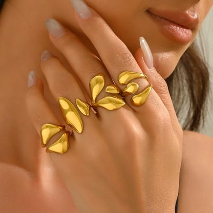 Gold Geometric Open Ring Set for Women, 4Pcs Adjustable Minimalist Rings, Abstract Sculptural Jewelry Set for Daily Wear and Gift - style: 0032-stackable rings 1