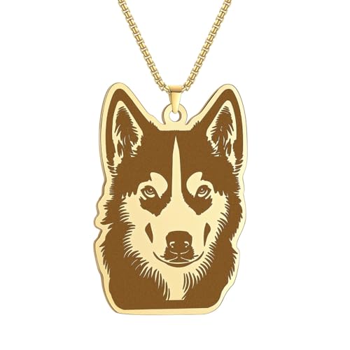 Husky Pendant Necklace Stainless Steel Husky Dog Puppy Necklace Gold Sliver Cute Dog Necklaces for Women Men Pet Animals Lover - color: Husky Gold