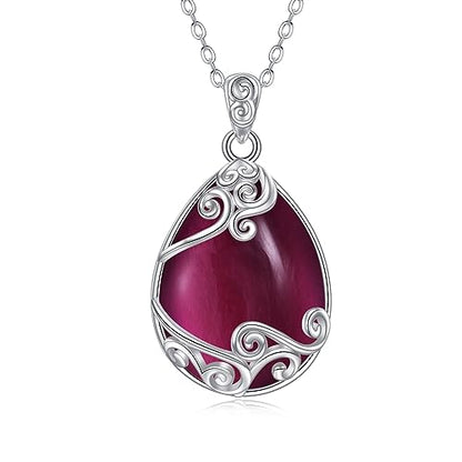 YAFEINI 925 Sterling Silver Moonstone Necklace Filigree Teardrop Pendant Necklace Jewelry for Women Girls - color: U-Amethyst teardrop necklace