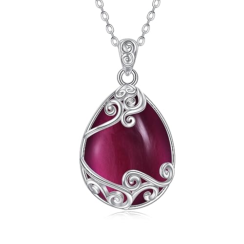 YAFEINI 925 Sterling Silver Moonstone Necklace Filigree Teardrop Pendant Necklace Jewelry for Women Girls - color: U-Amethyst teardrop necklace