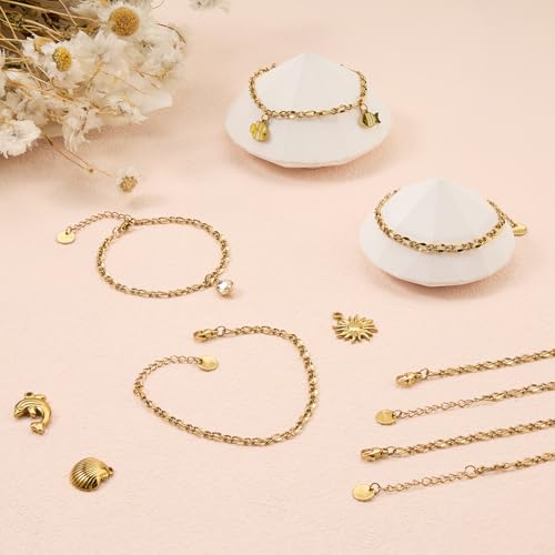 UMAOKANG 10PCS Gold Stainless Steel Lip Chains Bracelet for Jewelry Making | PVD Gold Plating Hand Chain Bracelets Bulk Permanent Bracelet Kit - color: 10pcs Lip Gold