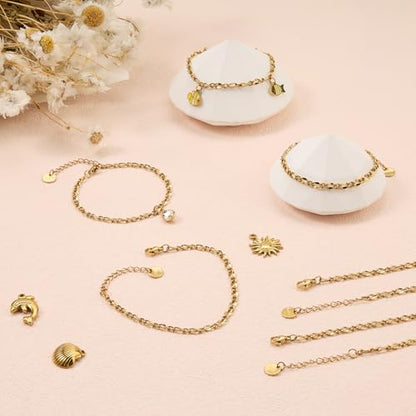 UMAOKANG 10PCS Gold Stainless Steel Lip Chains Bracelet for Jewelry Making | PVD Gold Plating Hand Chain Bracelets Bulk Permanent Bracelet Kit - color: 10pcs Lip Gold