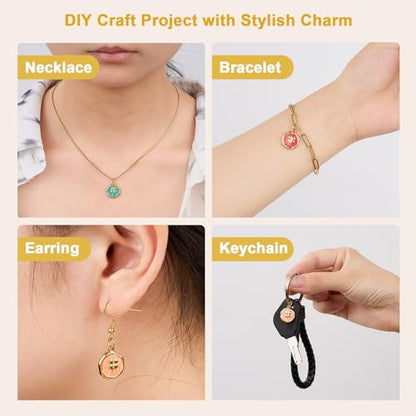 UMAOKANG 8 Mixed Color Enamel Charm, Gold Plated Stainless Steel Round Clover Bulk Charms Pendants DIY for Necklace Bracelet Jewelry Making Crafting - color: Round Clover