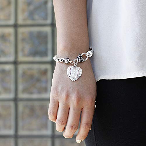 Silver Customized Charm Bracelet with Cubic Zirconia Jewelry - style: Baseball Heart