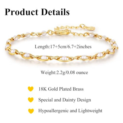 Gold Pearl Bracelet for Women, 18K Gold Plated Dainty Pearls Beaded Chain Bracelet Jewelry Gifts for Women - color: A-Gold 1