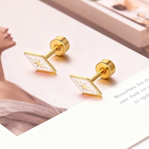 Square Stud Earrings for Women Boho Starburst Screw Back Earrings Geometric Flatback Cartilage Helix Earring 14K Gold Plated Hypoallergenic Jewelry Accessories for Party Outfits Trendy Jewelry Gifts - color: D-boho earrings