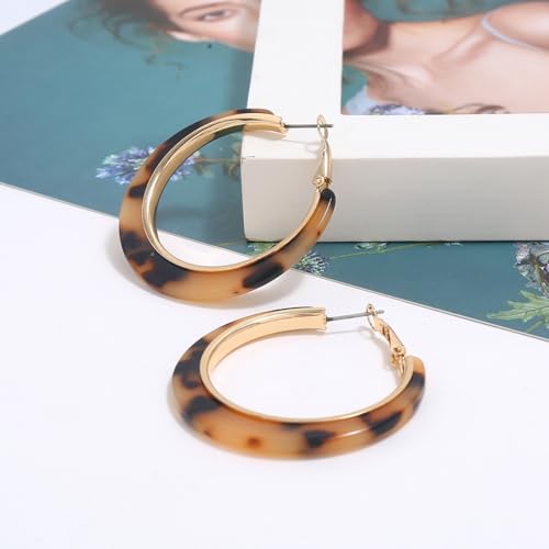 Tortoiseshell Hoop Earrings for Women Colorful Leopard Charm Earrings C-Shaped Circular Statement Earring Lightweight Resin Earring Party Holiday Birthday Party Daily Wear Jewelry - color: Brown