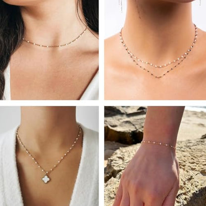 KYUNHOO 16.4 Feet/5M Stainless Steel Enamel Beaded Chain for Jewelry Making | Gold Plated Bulk Necklace Thin Cable Link With Findings for DIY Craft
