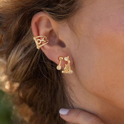 Women Ear Cuff Earrings Gold Non Pierced Cartilage Clip on Open Wrap Link Hoop 14K Gold Plated Simple Hypoallergenic Everyday Jewelry - style: Bar / Pair
