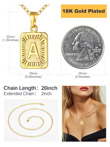 U7 Initial Necklaces for Women, Square Letter Pendant Necklace | Gold & Silver Plated A-Z Pendant | Personalized Large Monogram | 20+2" Adjustable Chain | Gift Packed for Mom Wife Friends - color: a. Gold, style: AA