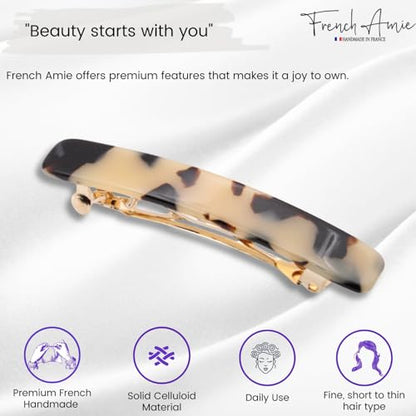 French Amie Bar White Tokyo Small 2 1/4 Inch Hair Clip Barrette | Handmade Cellulose Acetate Durable Grip For Women Girls Teens Everyday Style - color: White Tokyo