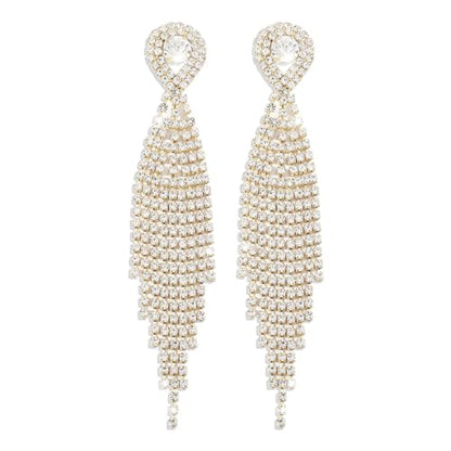 Rhinestone Tassel Earrings Sparkly Long Fringe Crystal Chandelier Dangle Drop Earrings Wedding Party Prom Earrings Premium Iridescent Earrings Wedding Party Jewelry Gifts for Women - color: Gold2