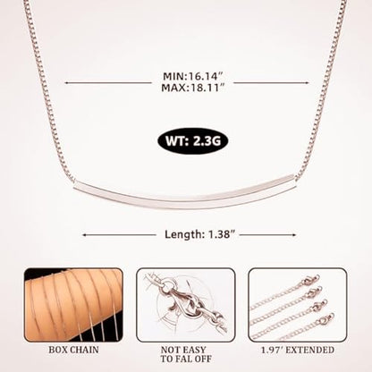 Sterling Silver Bar Necklace for Women, Simple Balance Long Tube Bar Pendant, Delicate Dainty Chunky Sparkling Jewelry, Fashion Gift Set with Box & Ribbon