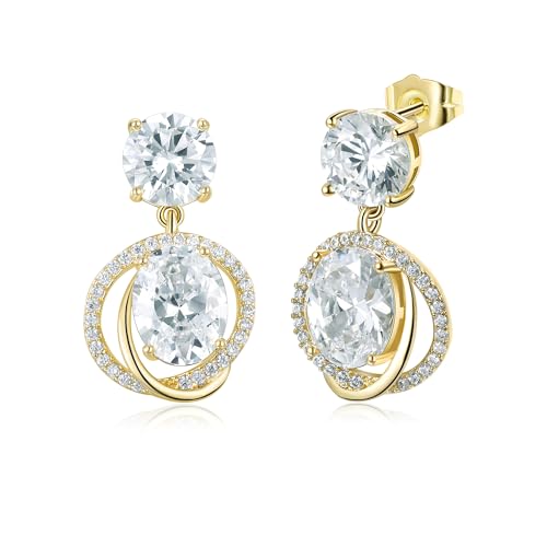 Gemsme Bridal Wedding Earrings for Brides Bridesmaides, 925 Sterling Silver Posts hypoallergenic Cubic Zirconia stud,Drop & Dangle Earrings for Women Jewelry Gifts - color: Gold - Round Drop Earrings