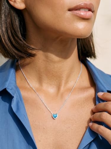 Silvora Heart/Round Birthstone Necklace for Women, Sparkling Crystal Pendant, Dainty Birth Month Jewelry, Adjustable 16"+2" Chain - color: Silver, style: December Heart