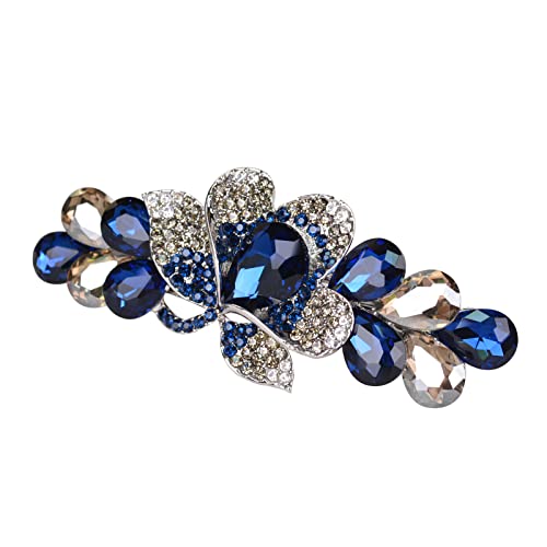Flower Jewelry Design Hairpin Luxury Rhinestone Hair Barrette Clip Gorgeous Hair Accessories for Women(Deep Blue) - color: Deep Blue