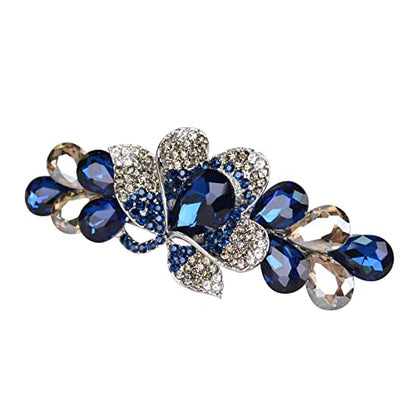 Flower Jewelry Design Hairpin Luxury Rhinestone Hair Barrette Clip Gorgeous Hair Accessories for Women(Deep Blue) - color: Deep Blue