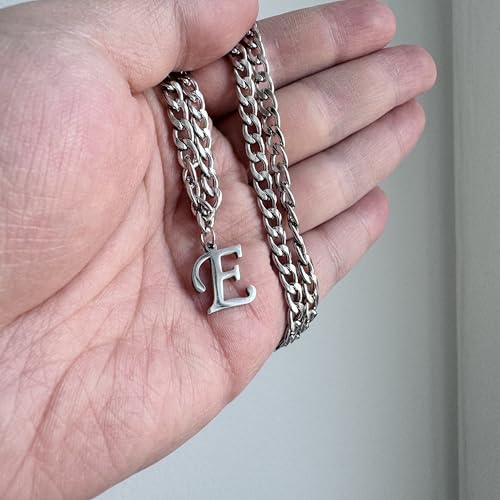 Stainless Steel Initial A-Z Necklace for Men Women,Cuban Chain,Titanium Steel Initial Letter Pendant Charm Necklaces Accessories Jewelry for Woman Man,21 Inch Chain - color: E