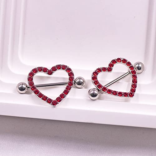 VERAMI 14G Stainless Steel Heart Nipple Rings and Barbell - Butterfly, Starlight Acrylic Ball, Tongue Rings for Women and Men - color: RED-CZ