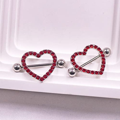 VERAMI 14G Stainless Steel Heart Nipple Rings and Barbell - Butterfly, Starlight Acrylic Ball, Tongue Rings for Women and Men - color: RED-CZ