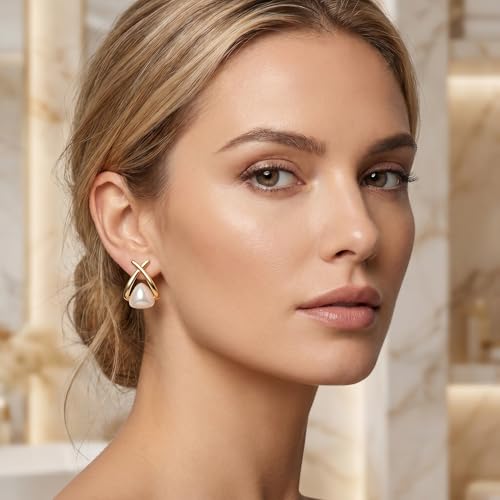 Gold Pearl Earrings For Women Gold Plated Stud Dangle Earrings | Gold Plated Pearl Earrings For Women Lightweight Stud And Dangle Design For Daily Wear Office Party Wedding Vacation