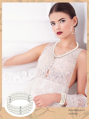 BBTO 8 Pcs Pearl Necklace and Earring Set for Women Faux Pearl Bracelet Costume Jewelry Set for Wedding Bridal Shower Party - style: Retro Style