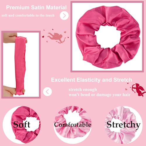 Satin Scrunchies Set of 12 - Elastic Silk Bubble for Girls, Pink Hair Accessories and Valentine's Day Gifts - color: Pink