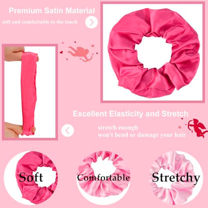 Satin Scrunchies Set of 12 - Elastic Silk Bubble for Girls, Pink Hair Accessories and Valentine's Day Gifts - color: Pink