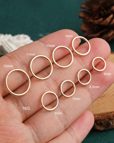 14K Solid Gold Nose Rings, Yellow Gold, 18g/16g/20g | For Women Man, Real Gold, 14Kt, Tiny Seamless Hoop, Nose Piercing, Cartilage Earring, Hypoallergenic - color: HoopA, size: 16g- 11mm