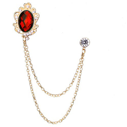 Men's Gem Brooch Lapel Pin Badge Hanging Chains Collar Brooches Pin for Career Suit Tuxedo of Shirts Tie Hat Scarf for Boyfriend Father Birthday - color: Red