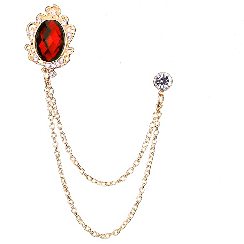 Men's Gem Brooch Lapel Pin Badge Hanging Chains Collar Brooches Pin for Career Suit Tuxedo of Shirts Tie Hat Scarf for Boyfriend Father Birthday - color: Red