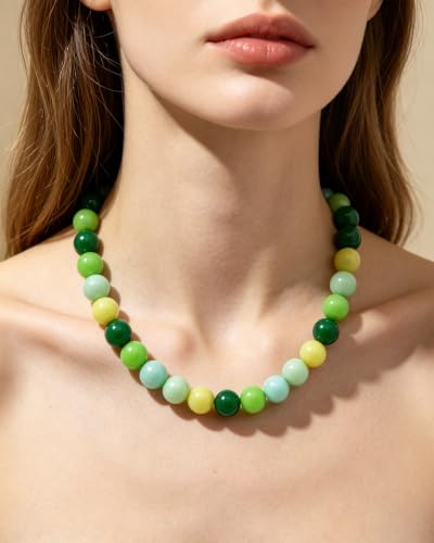 Chunky Beaded Necklace for Women 16mm Round Bead Resin Modern Statement Necklace Jewelry Accessories - color: colorful 05