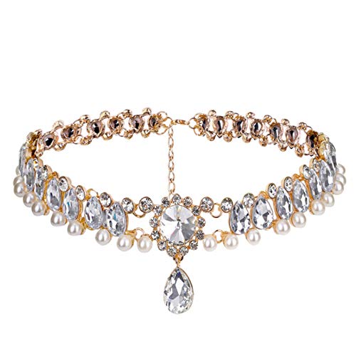 Bohemia Rhinestone Crystal Necklace Pearl Choker Wedding Jewelry Bridal Diamond Pendant for Women - color: gold