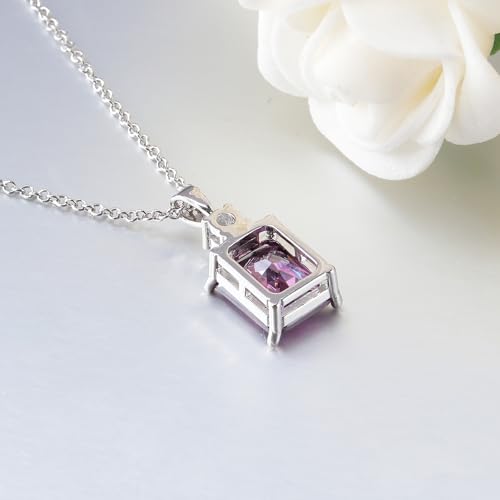 CiNily Rectangular Crystal Necklace for Women Trendy, Pendant Necklace with Chain 14K White Gold | Gold Plated Multicolor Birthstone Pendant Necklaces Boho Jewelry for Christmas Birthday Wedding - color: Silver-Purple cz