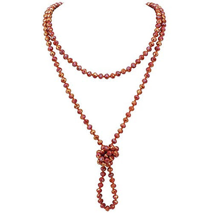 Firstmeet Fashion Beads Rope Knot Long Beaded Necklace Versatile 60" Strand Costume Jewelry for Women - color: Burnt Orange AB