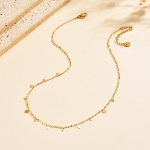 Dainty Gold Waterproof Choker Necklaces for Women Daily Wearing - color: Small Diamond-GD
