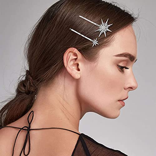 Beaupretty 2pcs Moon Star Hair Clips Vintage Metal Alloy Rhinestone Bobby Pins Hair Accessories for Women Silver