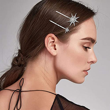Beaupretty 2pcs Moon Star Hair Clips Vintage Metal Alloy Rhinestone Bobby Pins Hair Accessories for Women Silver