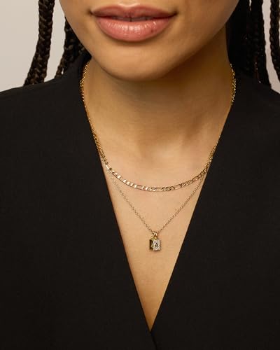 PAVOI Initial Necklace for Women, 14K Gold Plated Double Dog Tag CZ Pendant | Dainty Necklace, Letter Tag Necklace, Cubic Zirconia Pendant, Box Chain Necklace - style: - B