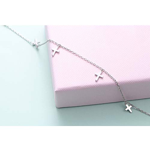 Anklet for Women S925 Sterling Silver Beach Foot Adjustable Ankle Bracelet - style: Cross