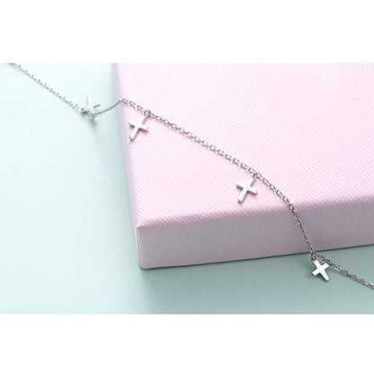 Anklet for Women S925 Sterling Silver Beach Foot Adjustable Ankle Bracelet - style: Cross