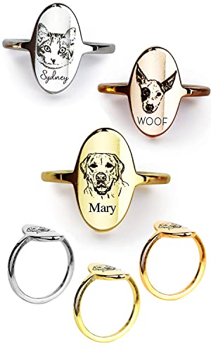 MignonandMignon Custom Pet Portrait Jewelry Mother's Day Gift Dog Lover Personalized Ring for Her Cat Lover Unique - OR-AP