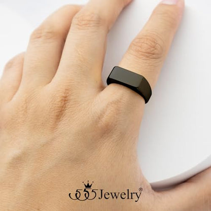 555Jewelry Stainless Steel Solid Plain High Polish Round Signet Ring for Men - color: Rectangle Black